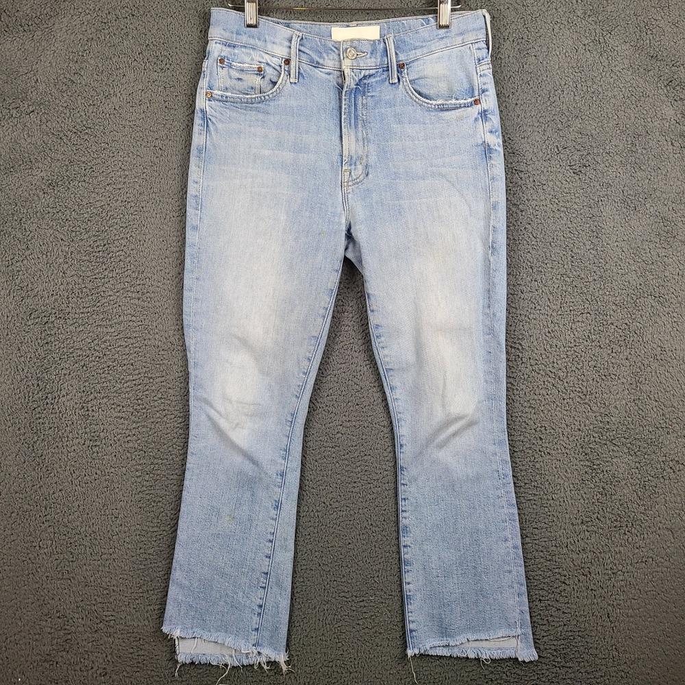 Mother The Insider Crop Step Fray Jeans I Confess Light Wash Blue Size 27